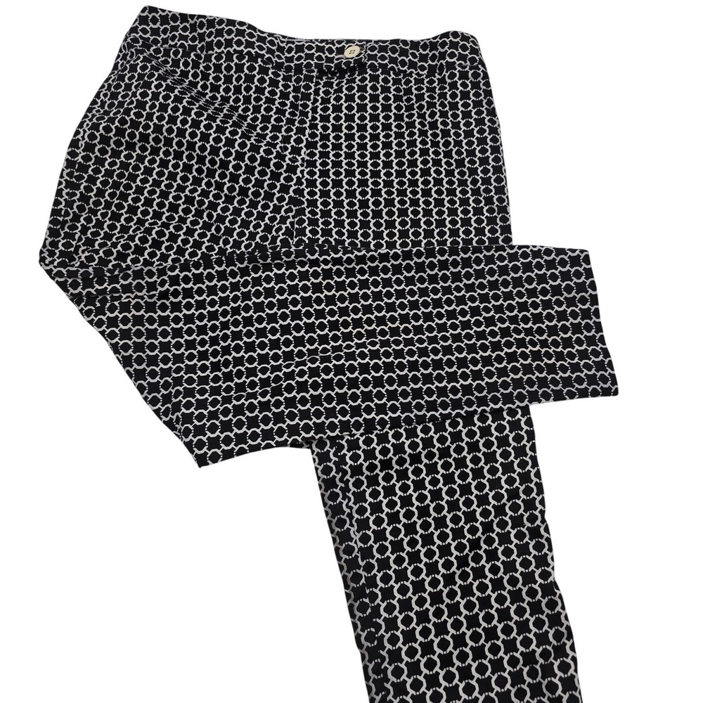Elliott‎ Lauren Trousers Women 10 Black  Geometric Cropped Cotton Stretch